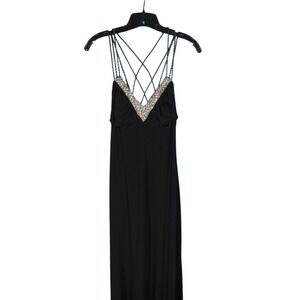 DAVE & JOHNNY Black STRETCH KNIT Strappy Rhinestone FORMAL SHIFT MAXI DRESS 5/6